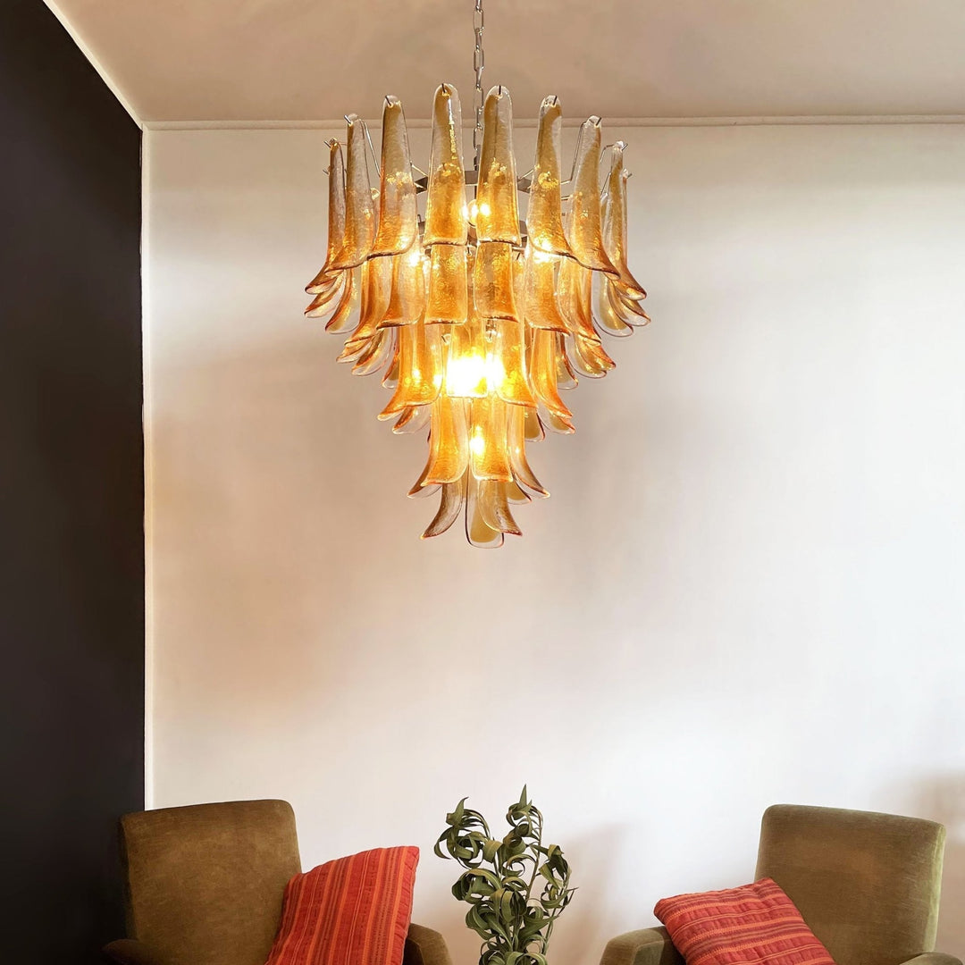 Maelric lampadario petali in vetro ambra