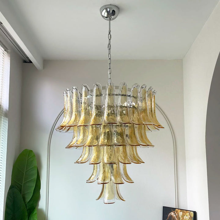 Maelric lampadario petali in vetro ambra