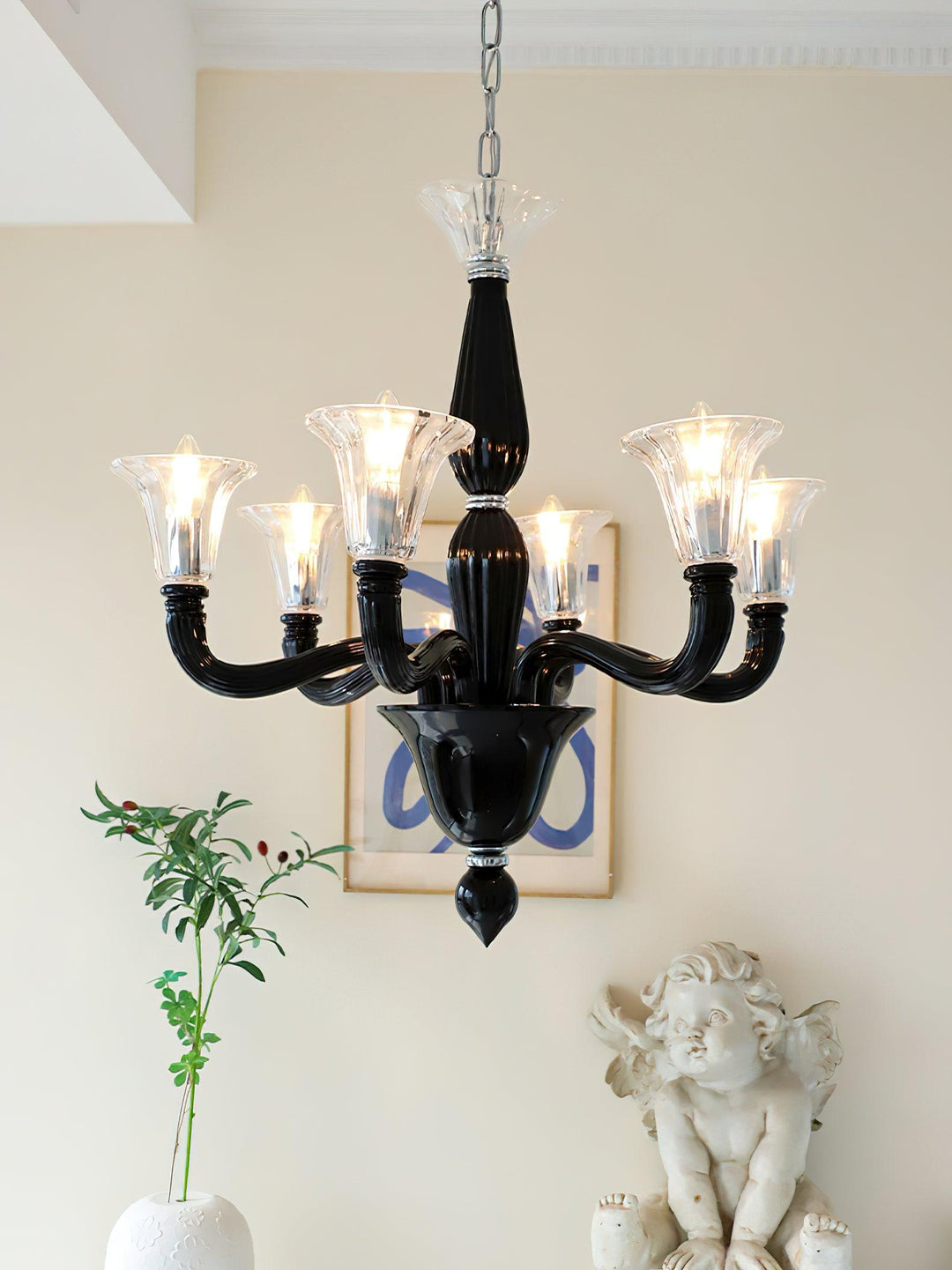 Silten lampadario nero Bracci in vetro Murano Classici a Candela