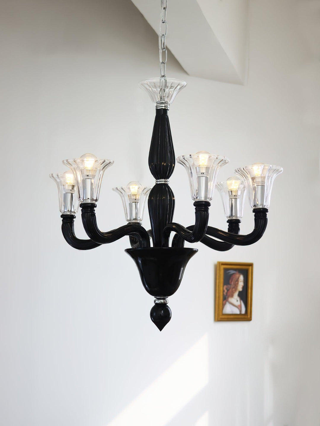 Silten lampadario nero Bracci in vetro Murano Classici a Candela
