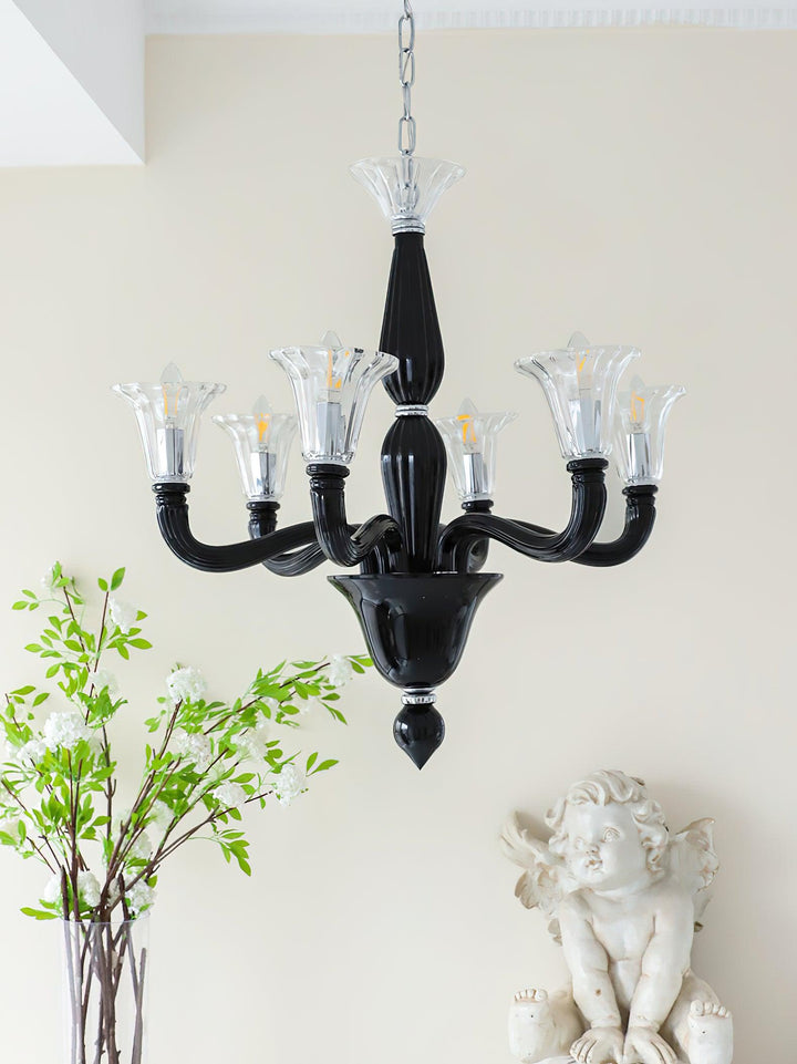 Silten lampadario nero Bracci in vetro Murano Classici a Candela