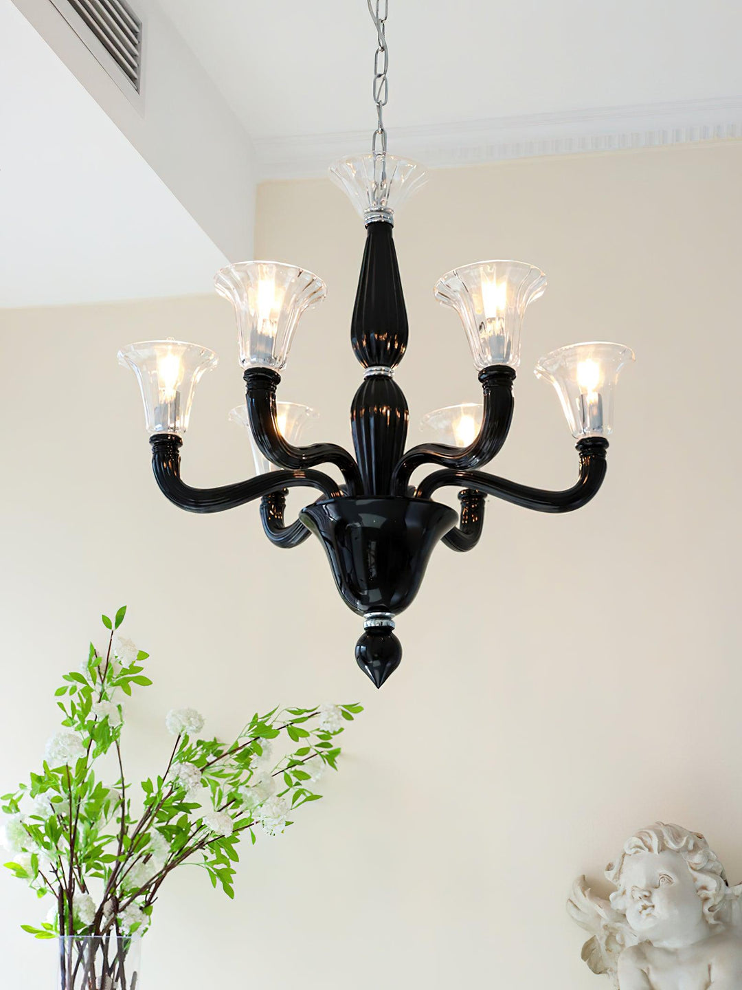 Silten lampadario nero Bracci in vetro Murano Classici a Candela