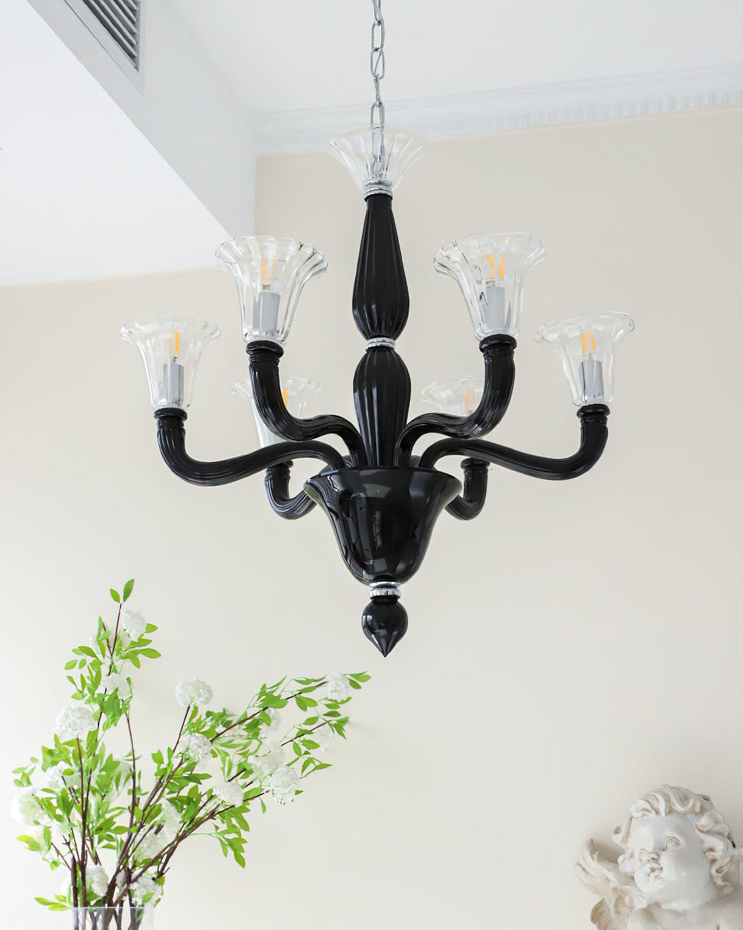 Silten lampadario nero Bracci in vetro Murano Classici a Candela