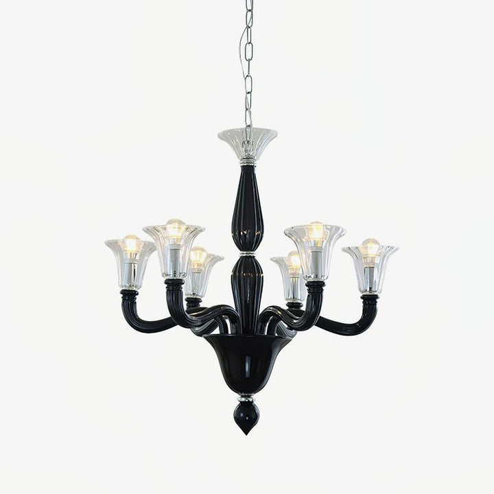 Silten lampadario nero Bracci in vetro Murano Classici a Candela