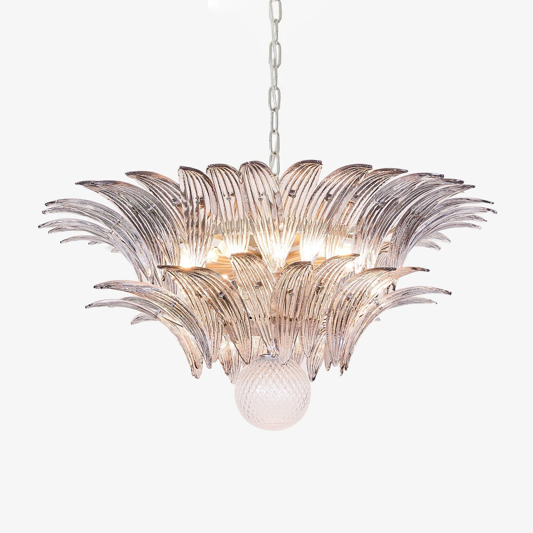 Liororira lampadario Palmette Foglie in vetro Murano Chiaro Stratificato