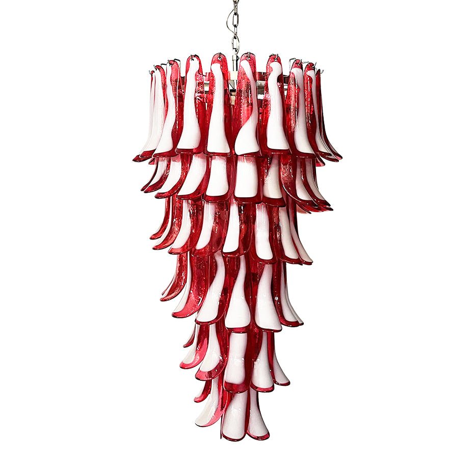 Viraisira lampadario Rosso bianco petali a Spirale Murano