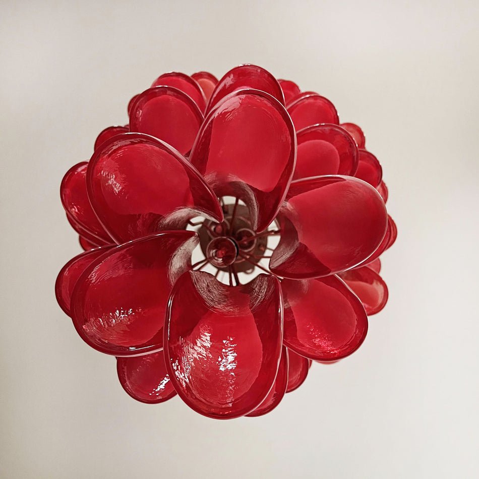Viraisira lampadario Rosso bianco petali a Spirale Murano