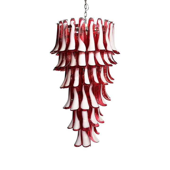 Viraisira lampadario Rosso bianco petali a Spirale Murano