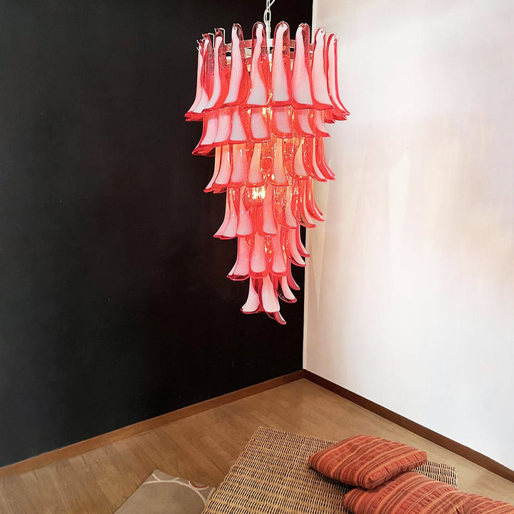 Viraisira lampadario Rosso bianco petali a Spirale Murano