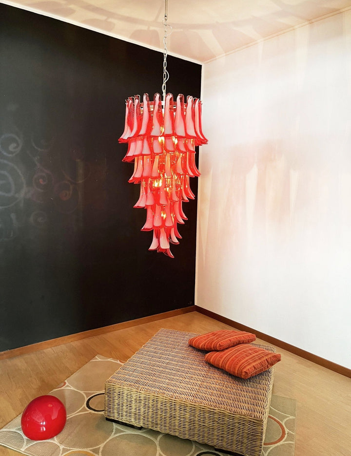 Viraisira lampadario Rosso bianco petali a Spirale Murano