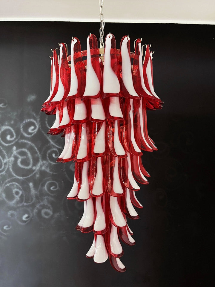 Viraisira lampadario Rosso bianco petali a Spirale Murano