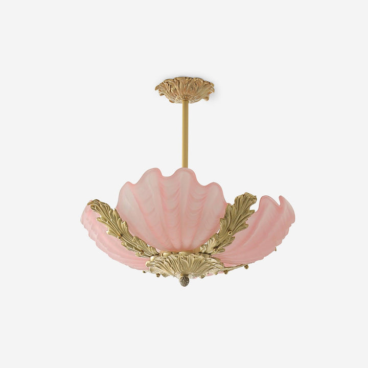 Murano lampada a sospensione guscio rosa barra ottone barocco