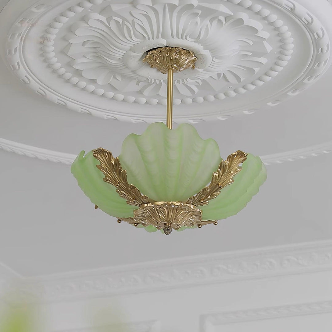Murano lampada a sospensione guscio rosa barra ottone barocco