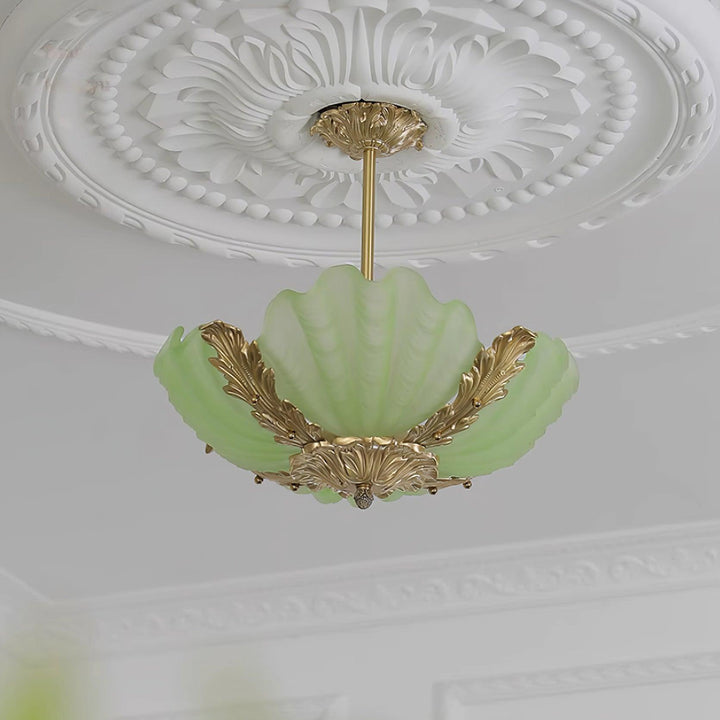 Murano lampada a sospensione guscio rosa barra ottone barocco
