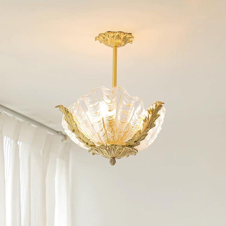 Murano lampada a sospensione guscio rosa barra ottone barocco