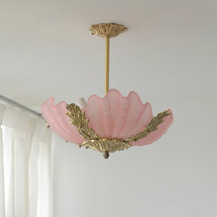 Murano lampada a sospensione guscio rosa barra ottone barocco