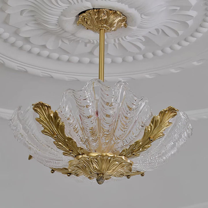 Murano lampada a sospensione guscio rosa barra ottone barocco