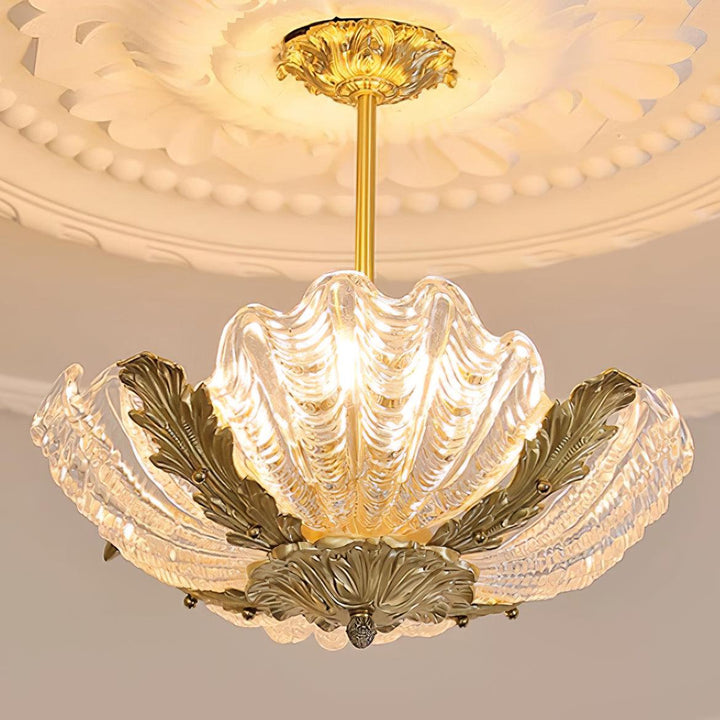 Murano lampada a sospensione guscio rosa barra ottone barocco
