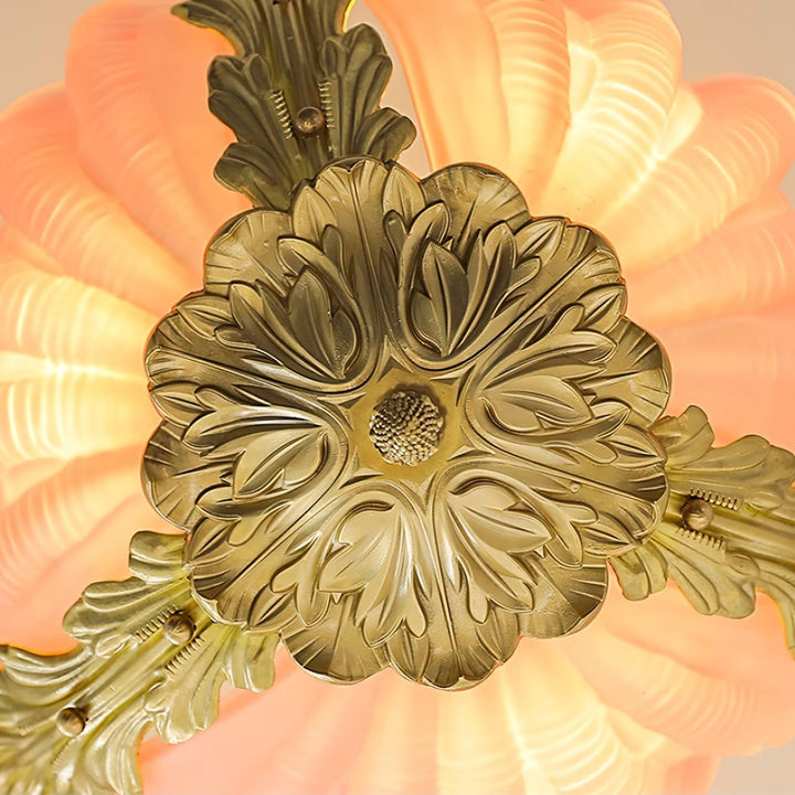 Murano lampada a sospensione guscio rosa barra ottone barocco