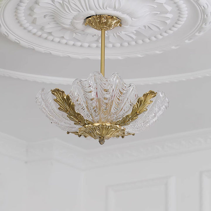 Murano lampada a sospensione guscio rosa barra ottone barocco