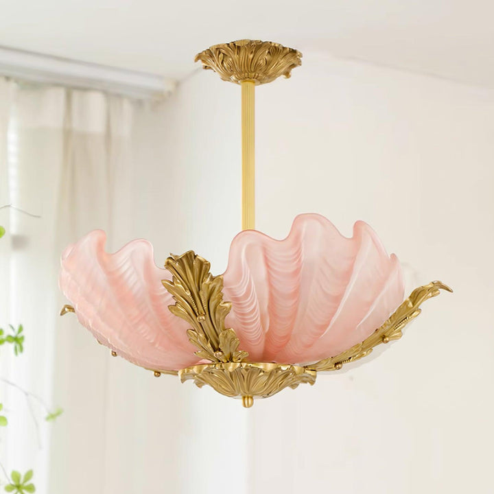 Murano lampada a sospensione guscio rosa barra ottone barocco