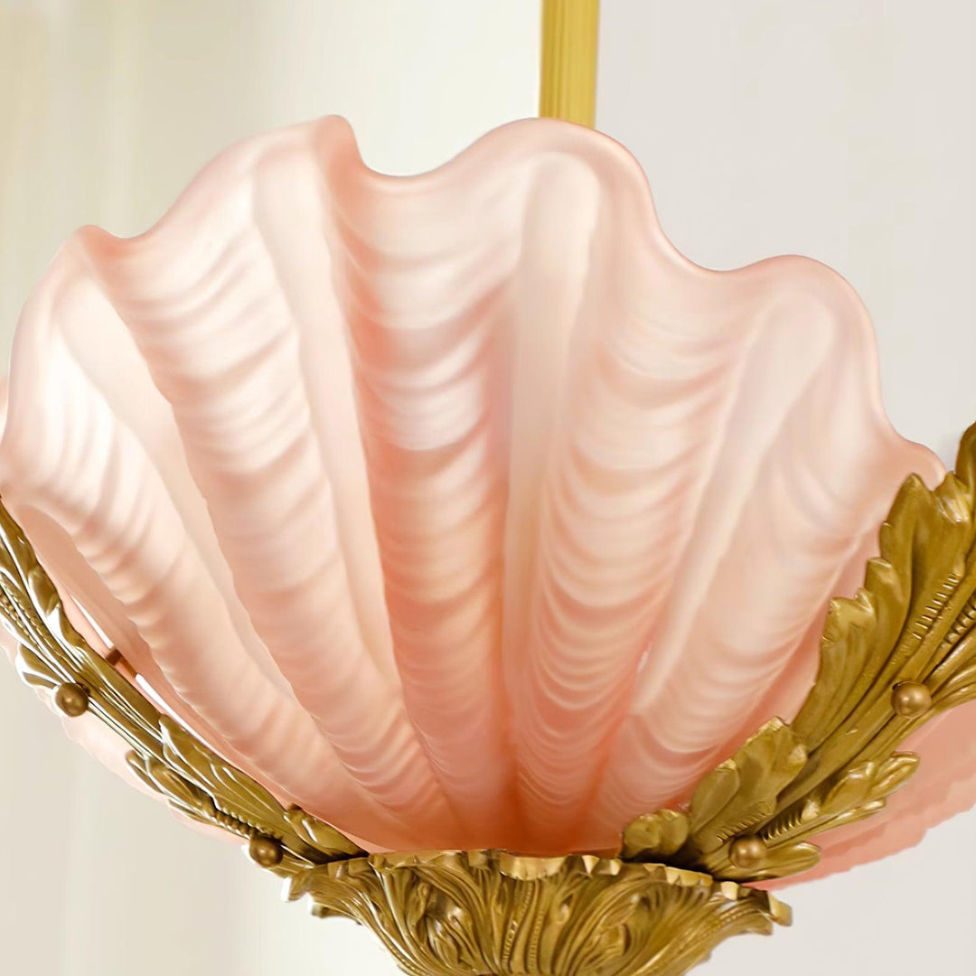 Murano lampada a sospensione guscio rosa barra ottone barocco