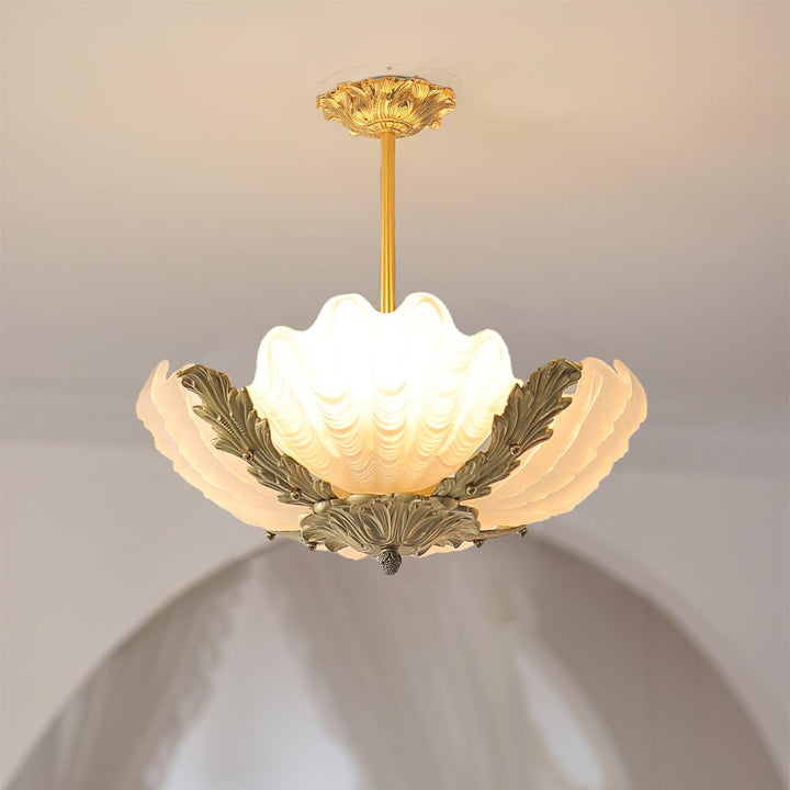 Murano lampada a sospensione guscio rosa barra ottone barocco
