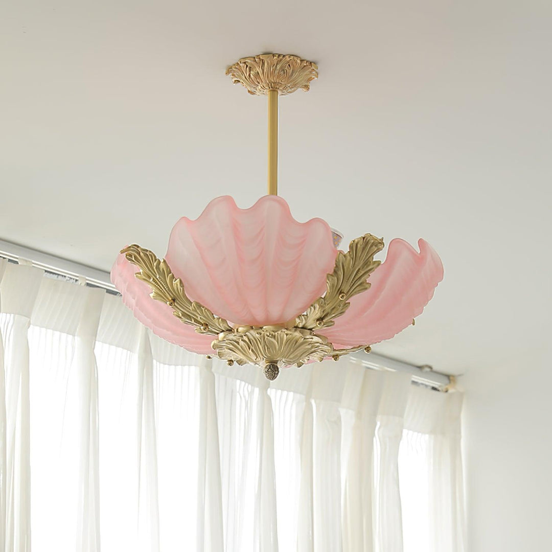 Murano lampada a sospensione guscio rosa barra ottone barocco