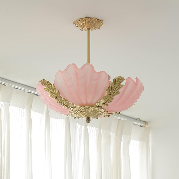Murano lampada a sospensione guscio rosa barra ottone barocco