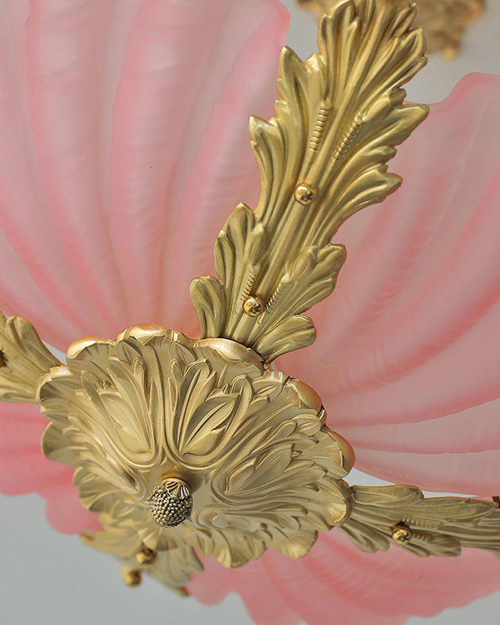 Murano lampada a sospensione guscio rosa barra ottone barocco