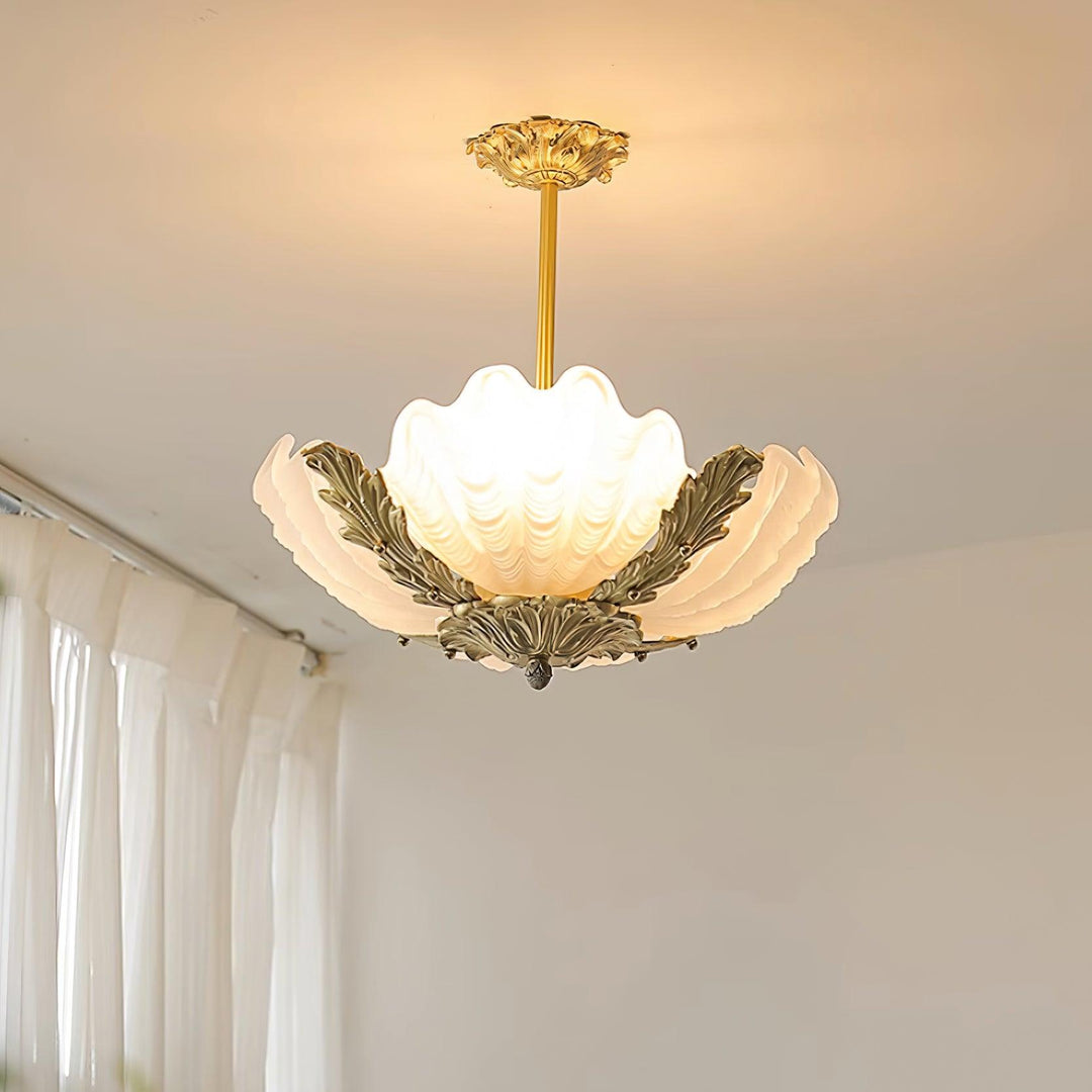Murano lampada a sospensione guscio rosa barra ottone barocco