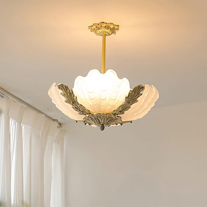 Murano lampada a sospensione guscio rosa barra ottone barocco