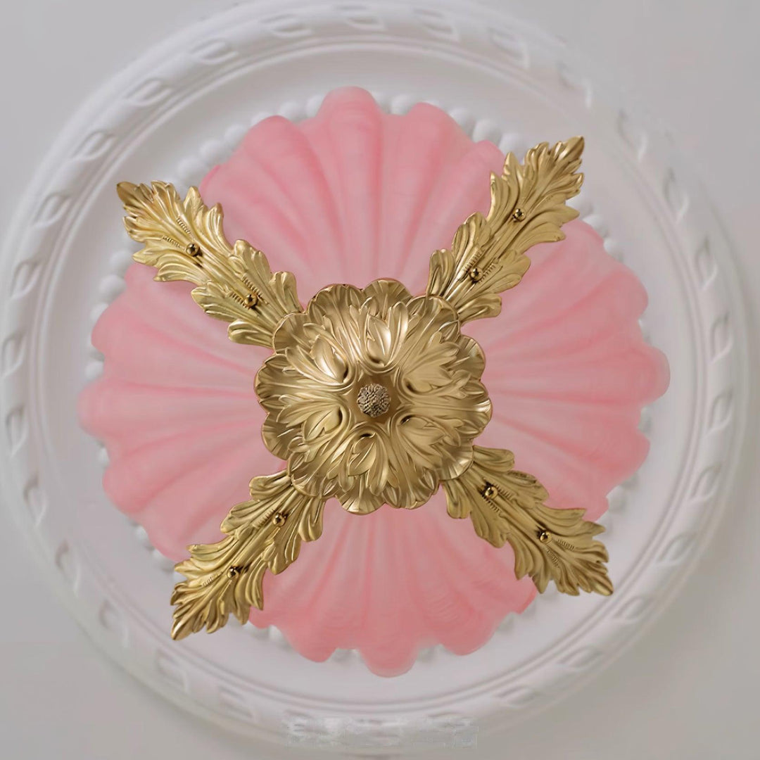 Murano lampada a sospensione guscio rosa barra ottone barocco