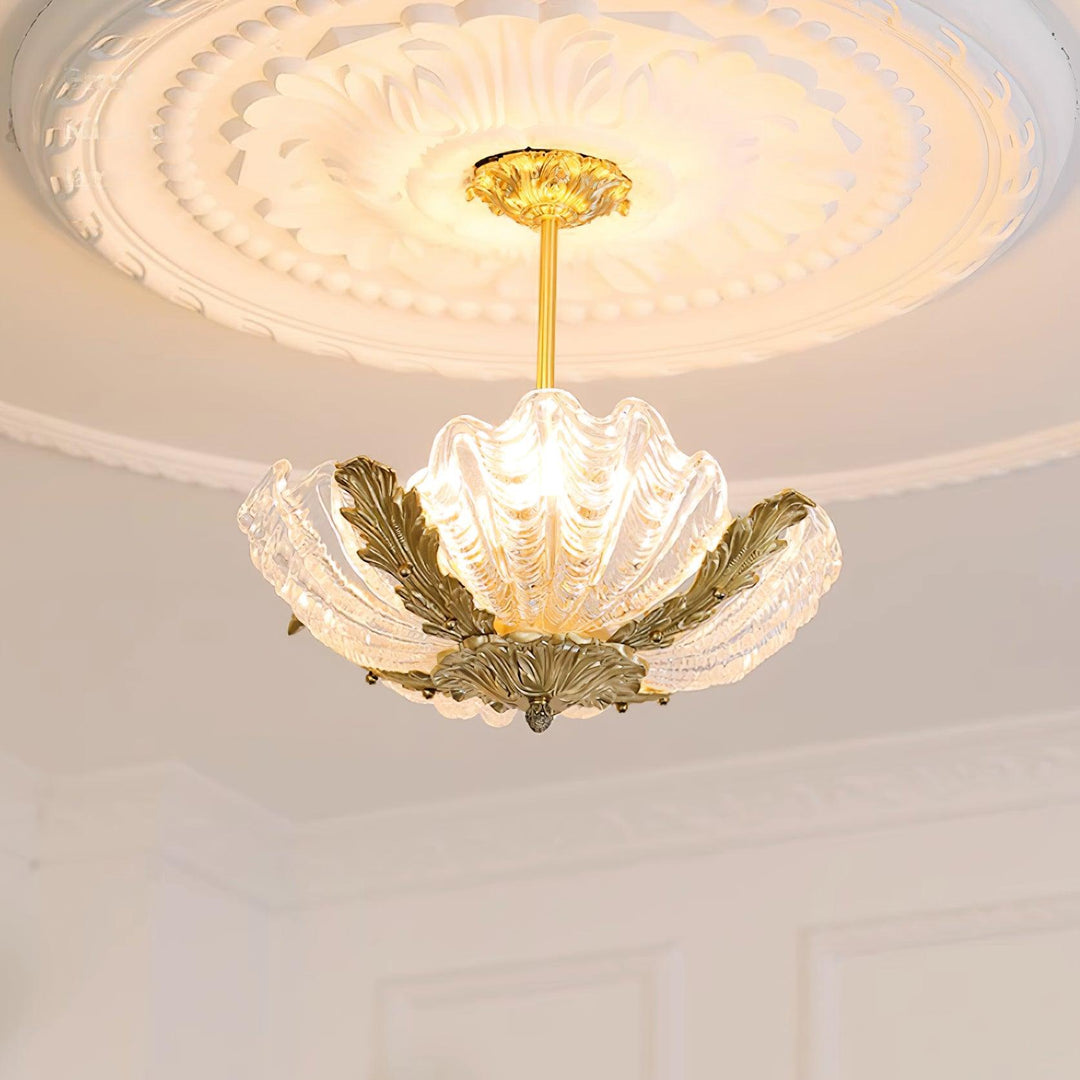 Murano lampada a sospensione guscio rosa barra ottone barocco