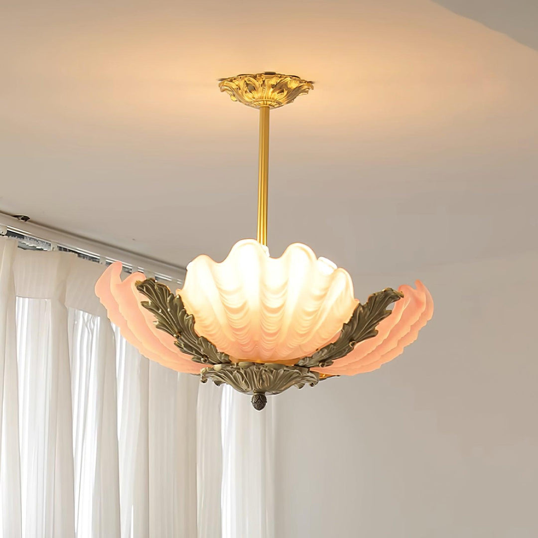 Murano lampada a sospensione guscio rosa barra ottone barocco
