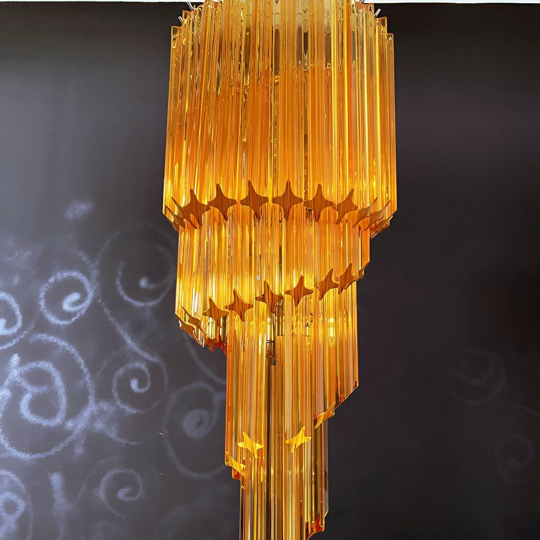 Reninelle lampadario a spirale con prismi rosa stratificati