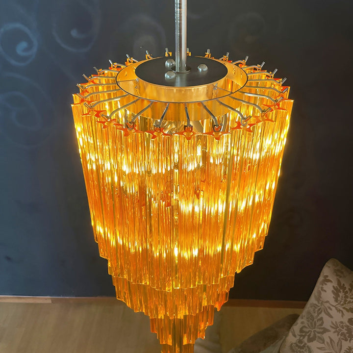 Reninelle lampadario a spirale con prismi rosa stratificati