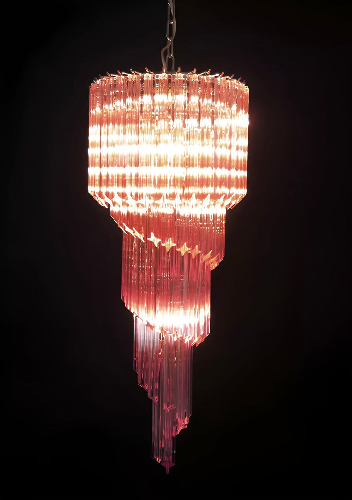 Reninelle lampadario a spirale con prismi rosa stratificati