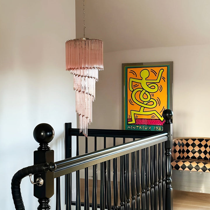 Reninelle lampadario a spirale con prismi rosa stratificati