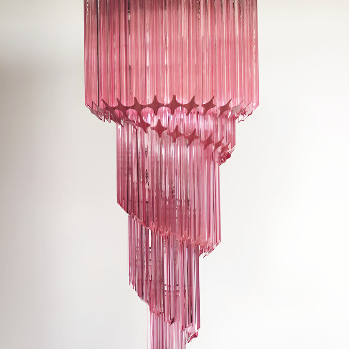 Reninelle lampadario a spirale con prismi rosa stratificati