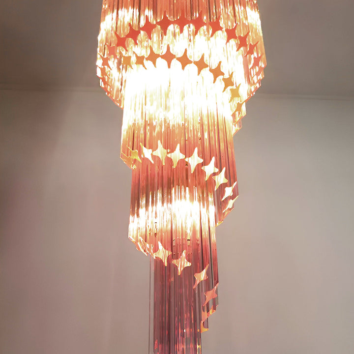 Reninelle lampadario a spirale con prismi rosa stratificati
