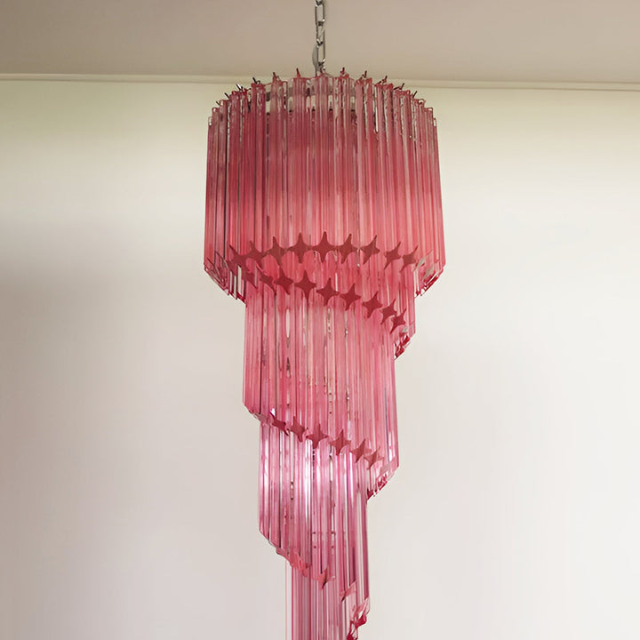 Reninelle lampadario a spirale con prismi rosa stratificati