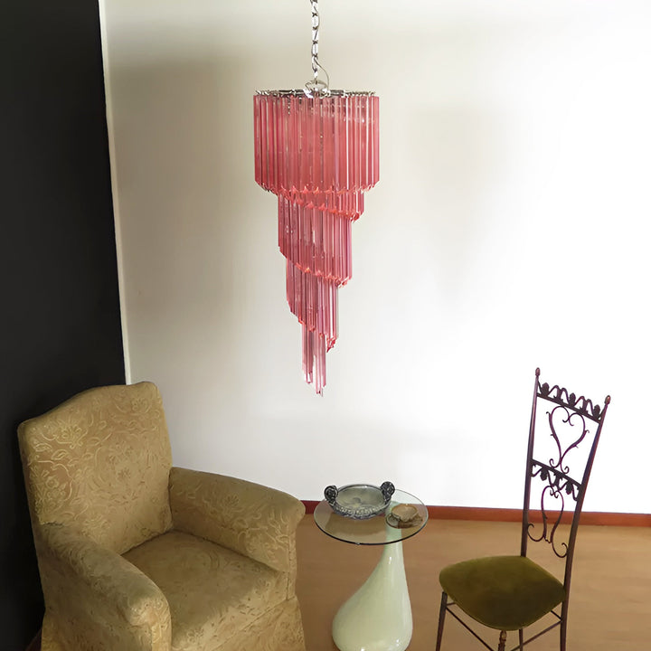 Reninelle lampadario a spirale con prismi rosa stratificati