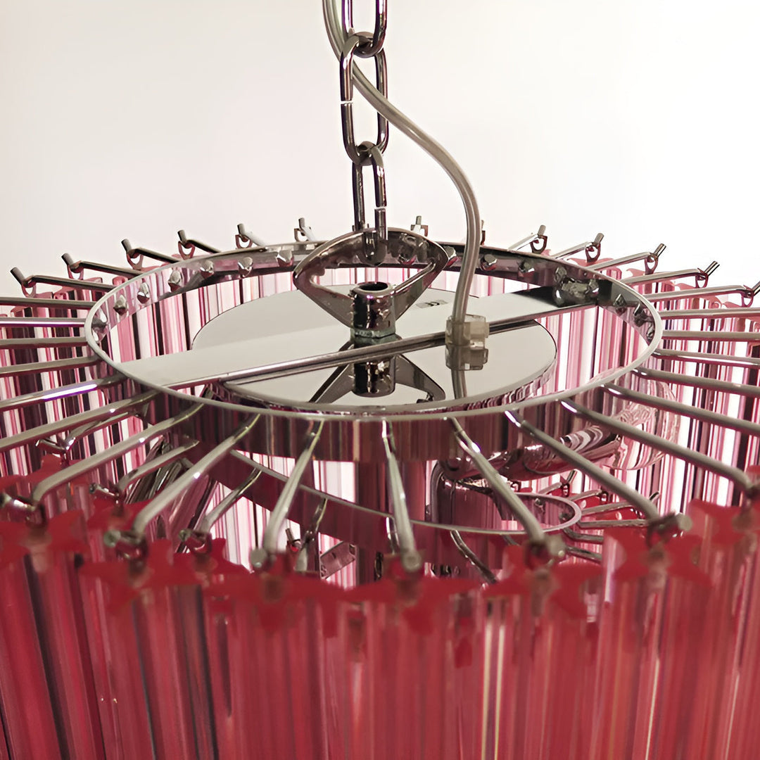 Reninelle lampadario a spirale con prismi rosa stratificati