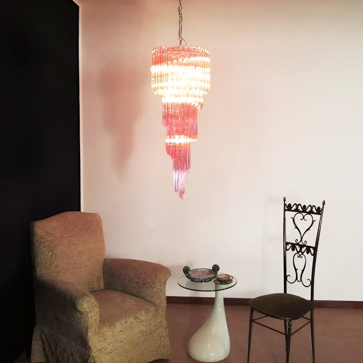 Reninelle lampadario a spirale con prismi rosa stratificati