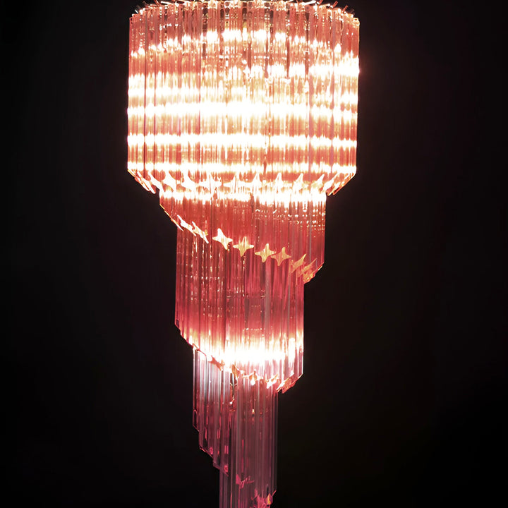 Reninelle lampadario a spirale con prismi rosa stratificati