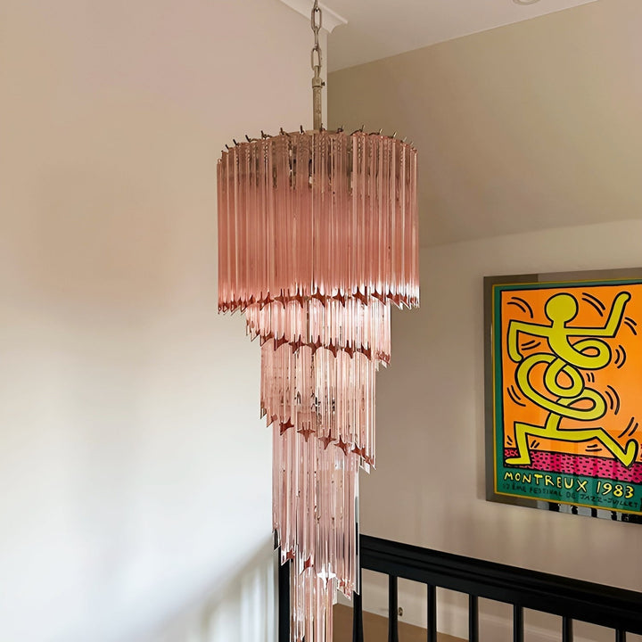 Reninelle lampadario a spirale con prismi rosa stratificati