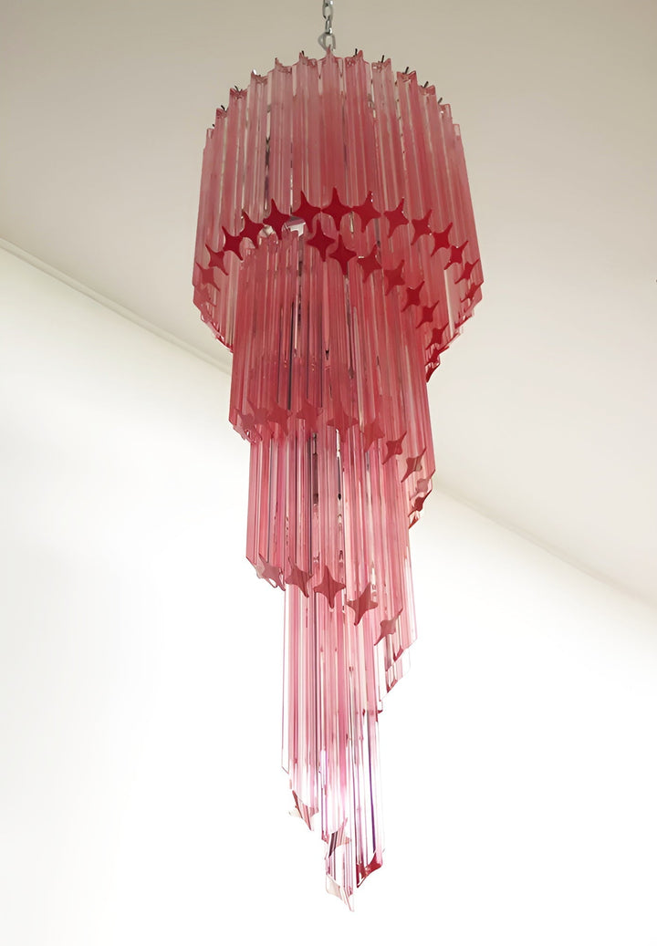 Reninelle lampadario a spirale con prismi rosa stratificati