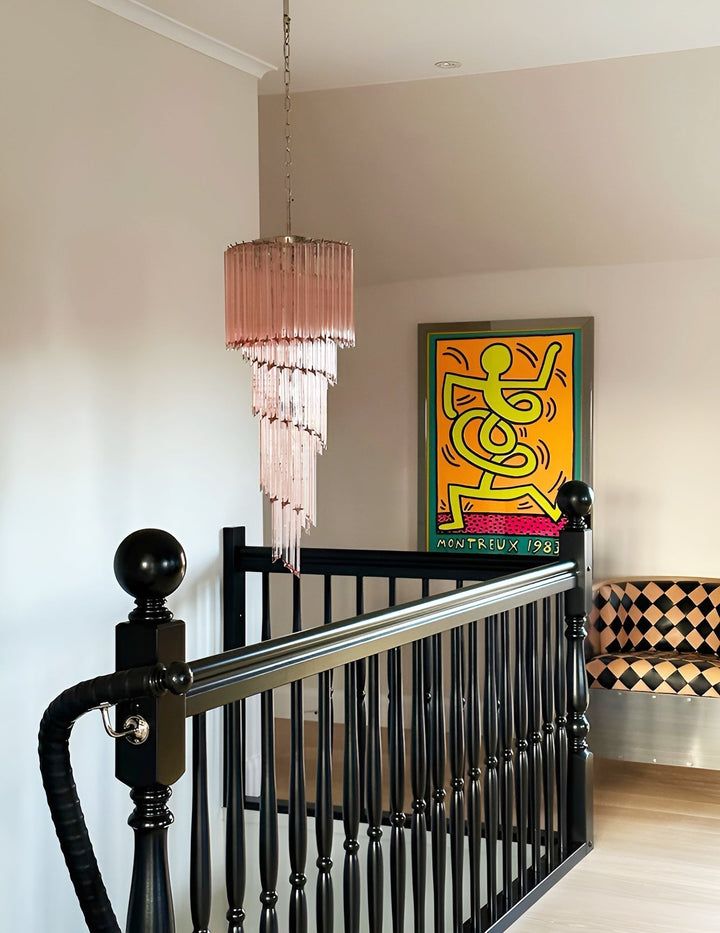 Reninelle lampadario a spirale con prismi rosa stratificati