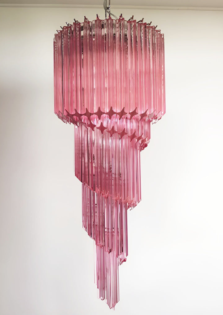 Reninelle lampadario a spirale con prismi rosa stratificati